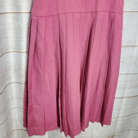 Vintage 70s Dress Womens Large Pink Pleated A Line Midi Modest Retro Barbie - Picture 4 of 11